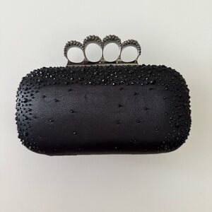 Satin with black rhinestone clutch – hard sided